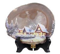 KYEYGWO Natural Irregular Agate Slice Painting Decor with Wooden Stand Agate Geode Slab for Desk Hallway, Snowy Night