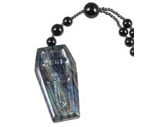 KYEYGWO Natural Labradorite Cross Coffin Necklace with Long Beads Chain, Carved Crystal Stone Amulet Pendant Jewellery for Men Women