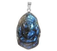 KYEYGWO Natural Labradorite Lord Ganesha Necklace Crystal Amulet Protection Jewellery Spiritual Good Luck Gift for Men Women