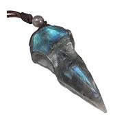 KYEYGWO Natural Labradorite Pendant Necklace with Adjustable Cord, Crystal Raven Skull Necklace Gothic Viking Jewellery Gifts for Men Women