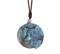 KYEYGWO Natural Labradorite Pendant Necklace with Adjustable Cord, Crystal Wolf Necklace Gothic Jewellery Gifts for Men Women