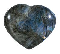 KYEYGWO Natural Labradorite Puffy Heart Crystals and Healing Stones, Polished Heart Shaped Crystal Palm Worry Stones for Anxiety Stress Relief, 3.74-5.31 Inch