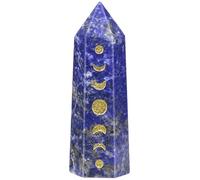 KYEYGWO Natural Lapis Lazuli Crystal Wands for Healing Witchcraft Supplies, Carved Moon Phase Gem Stones and Crystals Pointy Towers Obelisk for Home Decor