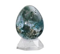 KYEYGWO Natural Ocean Jasper Crystal Egg Stone Decor for Home Office, Polished Egg Shaped Crystal Healing Stone Figurine with Acrylic Stand Display, 401-500 g