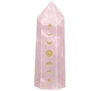 KYEYGWO Natural Rose Quartz Crystal Wands for Healing Witchcraft Supplies, Carved Moon Phase Gem Stones and Crystals Pointy Towers Obelisk for Home Decor