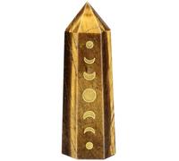KYEYGWO Natural Tiger's Eye Crystal Wands for Healing Witchcraft Supplies, Carved Moon Phase Gem Stones and Crystals Pointy Towers Obelisk for Home Decor