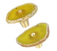KYEYGWO Natural Yellow Agate Slice Cabinet Knobs, Set of 2 Decorative Drawer Pull Handles for Dresser Wardrobe Cupboard