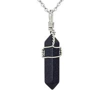 KYEYGWO Pack of 2 Crystal Points Stone Pendants Necklace for Women and Men, Blue Sandstone Crystals Pendants with Chain 19"