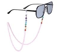 KYEYGWO Pink Beaded Glasses Chain for Women Men, Rose Quartz Crystal Eyeglass Holder Necklace Face Mask Lanyards Spectacle Chains for Glasses Around Neck