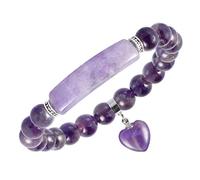 KYEYGWO Purple Amethyst Healing Crystal Bracelet with Heart Charm