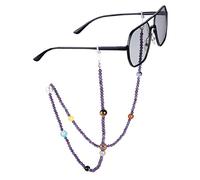 KYEYGWO Purple Crystal Beaded Glasses Chain with 9 Planets Stones, Eyeglass Holders Around Neck Reading Glasses Chain Astronomy Themed Gifts for Women Men