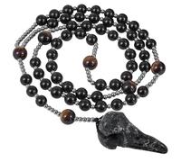 KYEYGWO Raven Skull Necklace with Long Chain Black Crystal Beaded Necklaces Gothic Viking Crow Head Bird Jewellery for Men Women, Black Geode Agate
