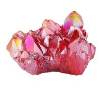KYEYGWO Rock Crystal Cluster Quartz Stone,Titanium Coated Natural Drusy Crystal Geode Raw Stone Mineral Rough Gemstone Reiki Feng Shui Stone Decor, Red