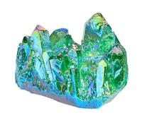 KYEYGWO Rock Crystal Cluster Quartz Stone,Titanium Coated Natural Drusy Crystal Geode Raw Stone Mineral Rough Gemstone Reiki Feng Shui Stone Decor, Green