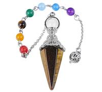 KYEYGWO Rock Crystal Hexagonal Crystal Pendulum with 7 Chakra Stone Chain, Gemstone Point Pendant Healing Stone Pendulum for Divination Meditation Dowsing Scrying, Tiger's Eye Stone