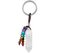 KYEYGWO Rock Crystal Point Keyring for Men Women, 7 Chakra Crystal Hexagonal Key Ring Bag Decorative Handmade Keychain Lucky Charm Reiki Healing Gemstone