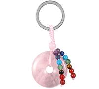 KYEYGWO Rose Quartz Crystal Peace Buckle Keyring for Unisex, 7 Chakra Stone Keyring Decorative Oriental Chinese Coin Amulet and Lucky Charm Healing Stone Car Hanging Ornaments
