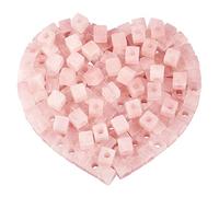 KYEYGWO Rose Quartz Large Hole Polished Gemstone Beads for Bracelets, Square Loose Charms European Bead for Jewelry Making, Pack of 20