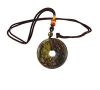 KYEYGWO Round Donut Dragon Bloodstone Pendant Necklace for Men Women with Adjustable Chain