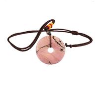 KYEYGWO Round Donut Rhodonite Pendant Necklace for Men Women with Adjustable Chain