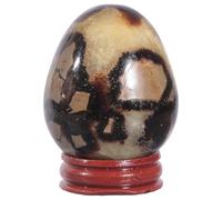 KYEYGWO Septarian Dragon Stone Crystal Egg Figurine with Wooden Stand, Sphere Polished Meditation Feng Shui Crafts for Home Office, Length 50-65mm