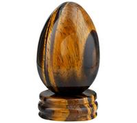 KYEYGWO Tiger' s Eye Stone Carved Eggs with Stand, Healing Crystal Meditation Chakra Balancing Reiki Crafts Home Decoration