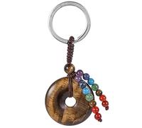 KYEYGWO Tiger's Eye Crystal Peace Buckle Keyring for Unisex, 7 Chakra Stone Keyring Decorative Oriental Chinese Coin Amulet and Lucky Charm Healing Stone Car Hanging Ornaments