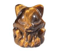 KYEYGWO Tiger's Eye Stone Fox Statue Small Crystal Ornament for Desk Home Decor, 1.2" Nine Tailed Fox Gemstone Animal Figurine Luck Stone Gift for Women Men