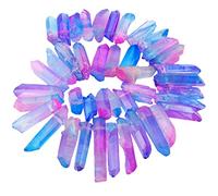 KYEYGWO Titanium Coated Irregular Rough Crystal Point Quartz Top Drilled Raw Stick Spike Beads for Jewellery Making DIY Art Craft