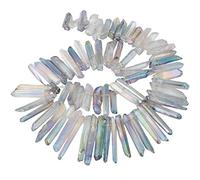 KYEYGWO Titanium Coated Irregular Rough Crystal Point Quartz Top Drilled Raw Stick Spike Beads for Jewellery Making DIY Art Craft