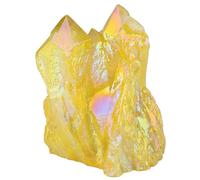 KYEYGWO Titanium Coated Yellow Crystal Cluster Geode Ornament for Home | Angel Aura Quartz Crystals, Rough Textured Surface, Irregular Mineral Specimen for Spiritual Healing, Positive Energy, Wiccan