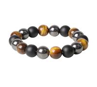 KYEYGWO Triple Protection Bracelet for Men Women, 12 mm Beaded Crystals and Healing Stones Bracelets for Luck, Prosperity & Positive Energy, Tigers Eye Hematite Black Obsidian Jewellery
