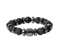 KYEYGWO Triple Protection Bracelet for Men Women, 12 mm Crystal Beaded Bracelets for Luck, Prosperity & Positive Energy, Hematite Black Obsidian Lava Rock Jewellery