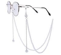 KYEYGWO White Beaded Glasses Chain for Women Men, Clear Quartz Crystal Face Mask Lanyards Eye Glasses Spectacle Chain Strap Holders Rubber Loop Ends