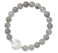 KYEYGWO White Shell Star Moon Crystal Stone Stretch Bracelet, Round Beads Chakra Wrap Weist Bracelet for Women Men, Labradorite