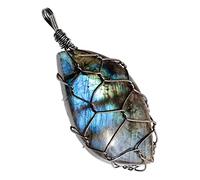 KYEYGWO Wire Wrapped Labradorite Stone Pendant for Women and Men, Healing Crystal Necklace Irregular Stone Chains Fashion Jewelry for Lucky Charms Amulets, Style 6