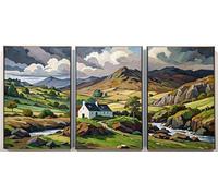 kyffin williams style picture one picture on th 7-3x A1 Canvas - Triptych mounted on pine frames readu to hang BensArt Triptych set 3 Three Stretched Mounted Multi Panel Wall Art Classic Picture Ar