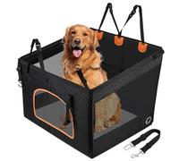 KYG Large Dog Car Seat for Medium to Large Dogs, Waterproof Rear Seat Extender with Mesh Windows, Foldable Pet Carrier with Base Plate, Safety Tether, Non-Slip Mat - for Cars, SUVs, Camping, Black