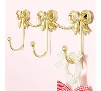 KYIAANY Gold Bow Hooks for Girls: Cute Triple Bows Hooks Wall Mount for Nursery Bedroom Bathroom for Hanging Towel Bag Robe Jewelry - Metal 3 Hooks Coquette Room Decor for Girly Daughter Kids Baby