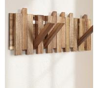 KYIAANY Wall Coat Rack for Entryway: Rustic Wooden Folding 8 Hooks Mount 16.5inch Decorative Piano Hanger for Farmhouse Hallway Bathroom for Towel Backpack Jacket (Staggered Style)