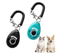KYiDrBas 2 PCS Dog Training Clicker, Pet Trainer, Black & Sky Blue | Clear Button, Durable Metal, ABS Plastic, Stainless Steel Hook, Elastic Wrist Strap for Dog Training at Home or Outdoors