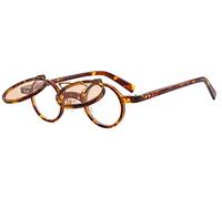 Kyiduo Retro Round Flip Up Sunglasses for Men Women Circle Glasses Vintage Steampunk Style (Leopard/Tea)