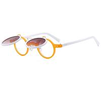 Kyiduo Retro Round Flip Up Sunglasses for Men Women Circle Glasses Vintage Steampunk Style (Orange+White/Tea)