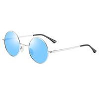Kyiduo Retro Round Polarized Sunglasses for Men Women Small Circle Sunglasses John Lennon Style(Silver Blue)