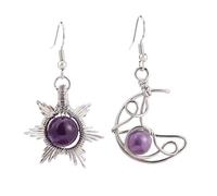 KYINYUECH 1pair Bohemia Sun And Moon Drop Earrings For Woment Natural Stone Wire Wrapped Pendant Earrings