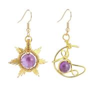 KYINYUECH 1pair Bohemia Sun And Moon Drop Earrings For Woment Natural Stone Wire Wrapped Pendant Earrings