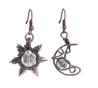 KYINYUECH 1pair Bohemia Sun And Moon Drop Earrings For Woment Natural Stone Wire Wrapped Pendant Earrings