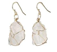 KYINYUECH 1pair Irregular Natural Stone Drop Earrings Gold-Color Wire Wrap Asymmetric Pendientes For Women