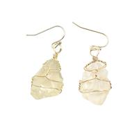 KYINYUECH 1pair Irregular Natural Stone Drop Earrings Gold-Color Wire Wrap Asymmetric Pendientes For Women