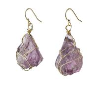 KYINYUECH 1pair Irregular Natural Stone Drop Earrings Gold-Color Wire Wrap Asymmetric Pendientes For Women